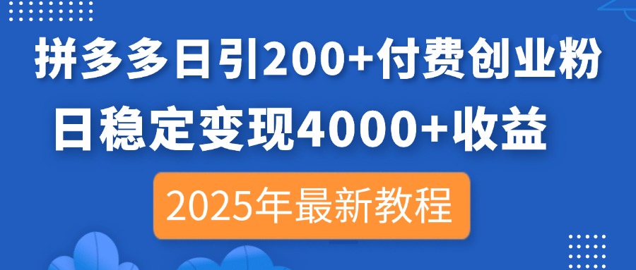（14217期）拼多多日引200+付费创业粉，日稳定变现4000+收益，2025年最新教程-轻创空间站