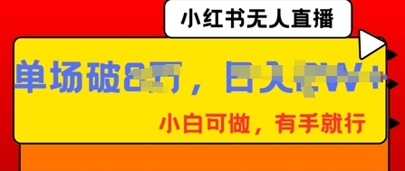 小红书无人直播，纯小白可做，有手就行，单场直播销售额破8w-轻创空间站